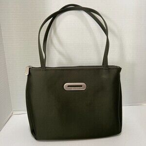 Esprit Vintage Dark Green Satin Fabric Double Strap Shoulder Bag Zip Closure